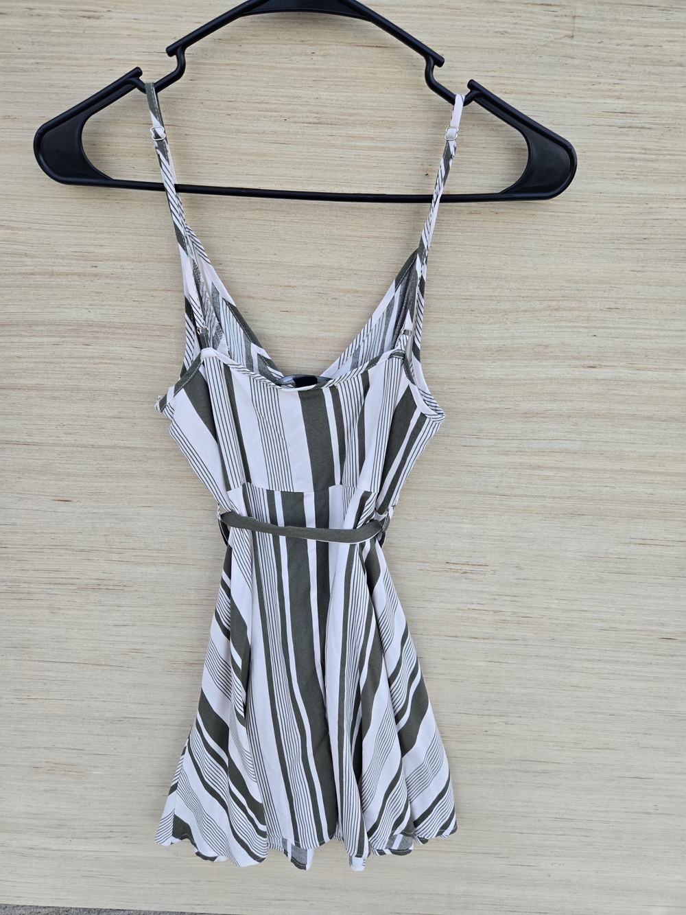 Forever 21 Olive and White Striped V-Neck Tie-Waist Mini Dress - Picture 4 of 7